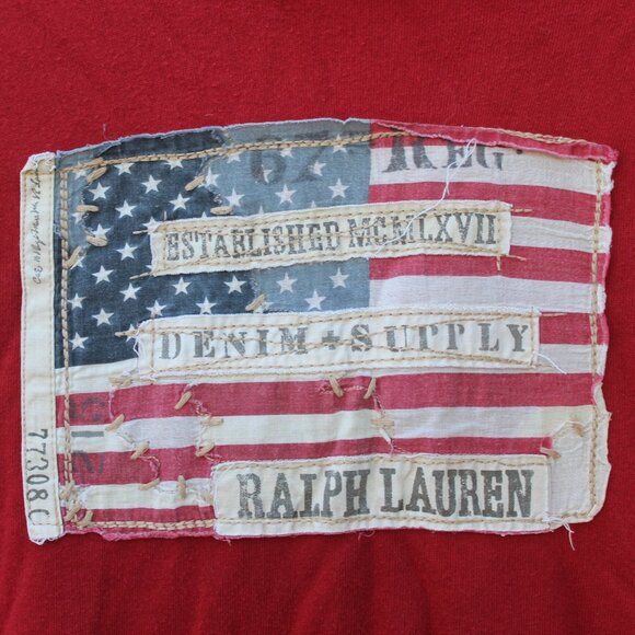 Denim & Supply Ralph Lauren Hoodie Pull Over American Flag Red Size Small - Picture 3 of 5